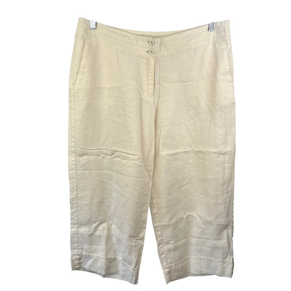 J Jill 100% Linen Cream Capri Wide Legged Pants SZ 16 Lagenlook Coastal Grandma
